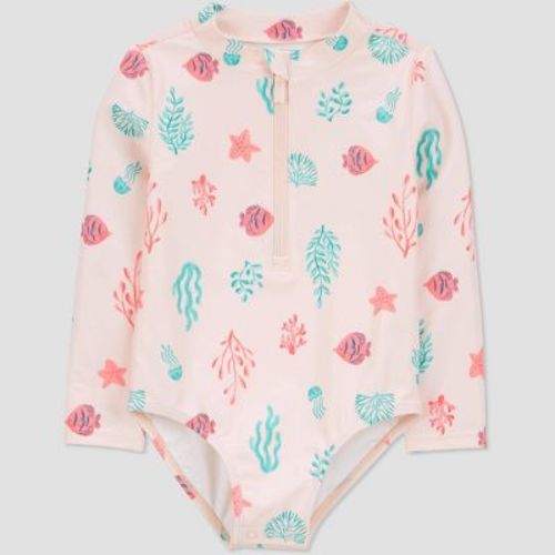 Carter's Just One You®️ Baby Girls' Long Sleeve Starfish And Fish Printed One Piece Rash Guard - Pink 12m