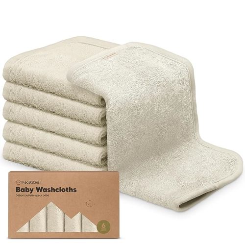 6-Pack Organic Baby Washcloths - Soft Viscose from Bamboo Washcloth, Baby Wash Cloths, Baby Wash Cloth for Newborn, Kids, Bath Baby Towels, Face Towel, Face Cloths for Washing Face (Stone)