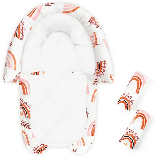 Baby Car Seat Head Body Support & Strap Covers, 2 in 1 Infant Car Seat Insert, Reversible Soft Breathable Newborn Cushion Pads for Preemie, Perfect for Baby Carseats, Strollers, Swings (Rainbow)