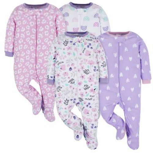 Onesies Brand Baby Girls' Long Sleeve Sleep 'N Plays - Rainbow Floral - Newborn - 4-Pack