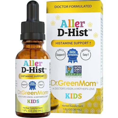 Dr. Green Mom Aller D-Hist Kids | Runny Nose & Itchy Watery Eye Support Drops | Seasonal Histamine & Respiratory Support for Kids, Toddlers & Infants | Non-Drowsy | Non-GMO, 1 fl oz