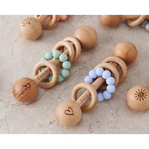 Custom Wooden Rattle - Personalized Baby Keepsake Gift, Ideal Engraved Name Sensory Toy for Newborns, Perfect Baby Shower & Christmas Gift