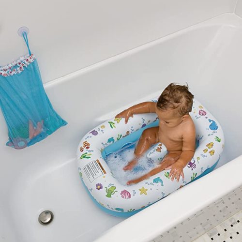 Mommy's Helper | Inflatable Under The Sea Baby Bathtub, Collapsible Safe Baby Bath Tub with Anti-Sliding Saddle Horn Seat, Must Have Travel Toddler Bath, Portable Bathtub Recommended Months 6 to 24 - Blue, White - Under the Sea