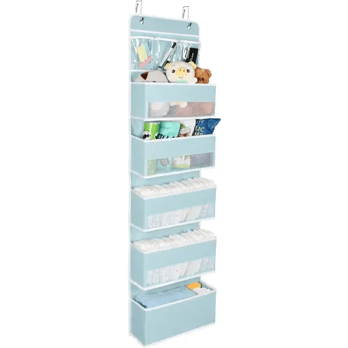 Univivi Door Hanging Organizer Nursery Door Hanging Storage Closet with 5 Large Pockets and 3 Small PVC Pockets Over Door Organizer for Cosmetics, Toys and Sundries (Blue)