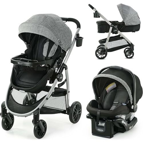 Graco Modes Pramette Travel System, 3-in-1 Baby Stroller and Car Seat Combo with SnugRide SnugLock 35 Infant Car Seat, Rear-Facing from 1.8-16 kg (4-35 lb), Ellington