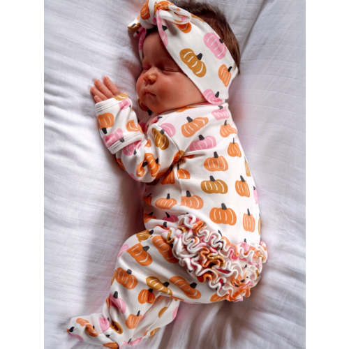 Pink Pumpkin Patch / Organic Frill Zip Footie