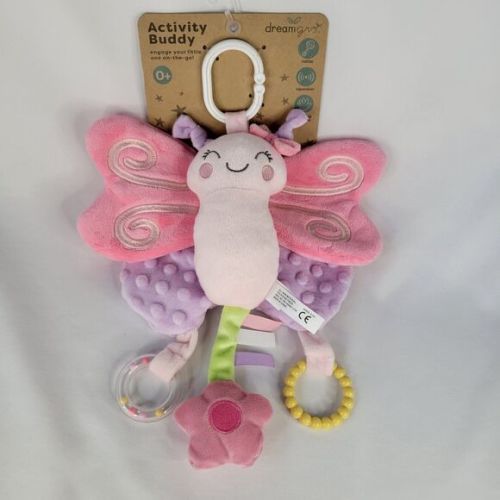 Dreamgro Pink Butterfly Activity Buddy Lovey Plush Stroller Baby Toy Rattle Gro