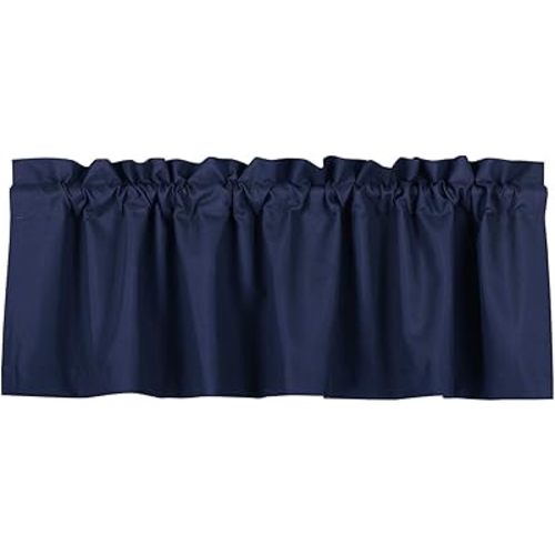 Valea Home Blackout Valance Curtains Waterproof Soft Rod Pocket Valance for Kitchen and Bathroom Window Room Darkening Valances for Bedroom, 52 inch x 18 inch, Navy Blue