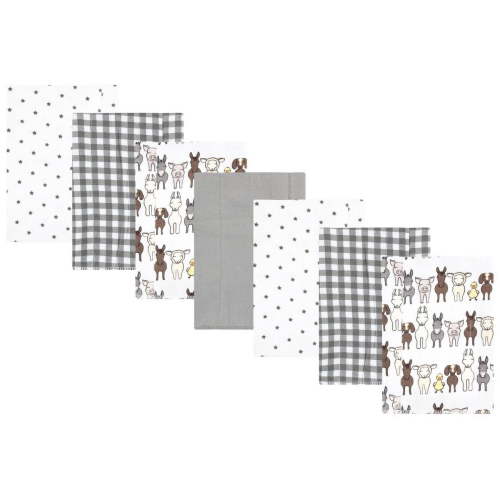 Hudson Baby Cotton Flannel Burp Cloths, Farm Friends Grey 7-Pack, One Size