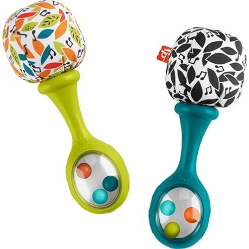 Fisher-Price Newborn Toys Rattle ‘n Rock Maracas, 2 Soft Musical Instruments for Developmental Play Babies Ages 3+ Months, Neutral Colors