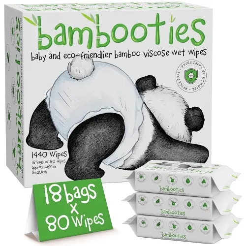 Bamboo Baby Wipes Unscented, Plant based Diaper Wipes for Sensitive Skin, Water based Wipes Baby Sensitive Skin 1440 count bulk box of 80ct soft packs x 18