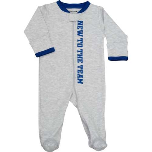 "New to the Team" Zipper Footie, Grey - Baby Noomie Sleepwear | Maisonette