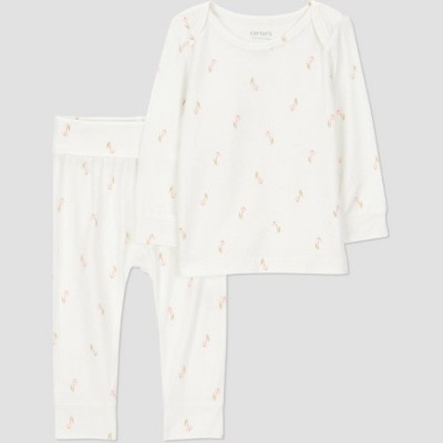 Carter's Just One You® Baby Girls' 2pc Floral Comfy Soft Top & Bottom Set - Ivory Newborn