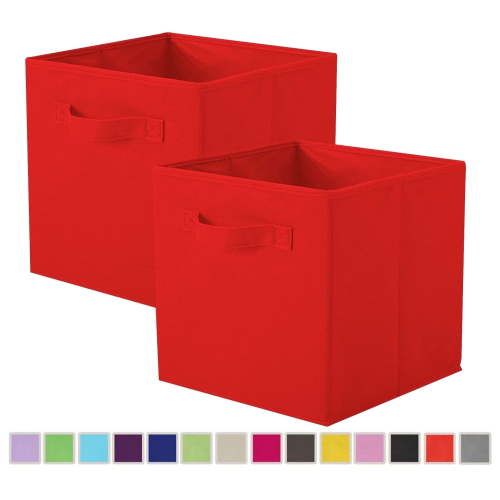 PinkSheep Foldable Fabric Storage Cube Bins, 11" Cube Organizer Basket Bin, Red, 2 Pack