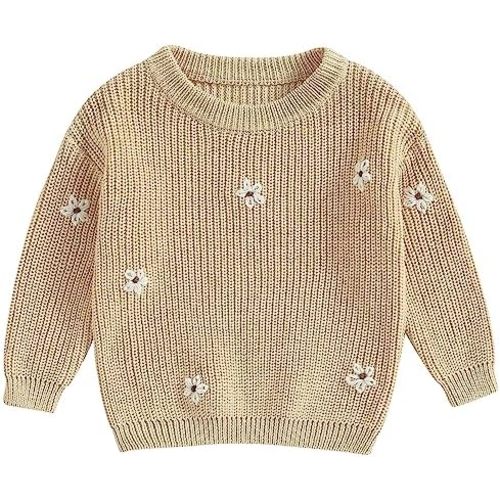 Mubineo Baby Girl Winter Clothes Cute Flower Sweater Crewneck Pullover Long Sleeve Knit Newborn Infant Sweaters