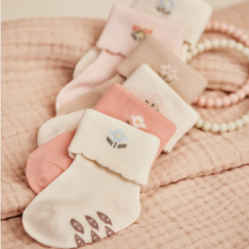 6-Pack Baby Girl Folded Scallop Cuff Socks With Grips
