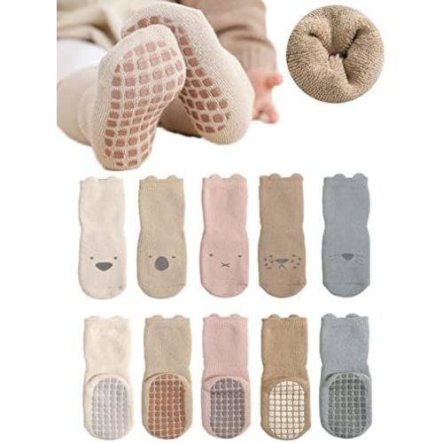 Baby Non-skid Grip Socks Toddler Socks Warm Thick Anti Skid Slipper Crew Socks for Girls Boys Newborn Infant