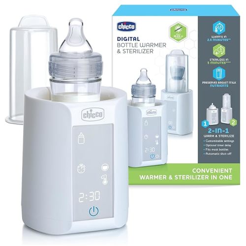 Chicco Digital Bottle Warmer & Sterilizer for Baby Bottles, Baby Food Jars, and Milk Bags | Eliminates 99.9% of Germs | 4 Heating Options | Digital Touchscreen | Automatic Shut-Off & Sound Alert
