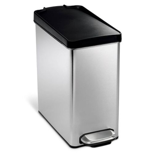simplehuman 10L Bathroom Step Trash Can Stainless Steel Garbage Can with Black Plastic Lid