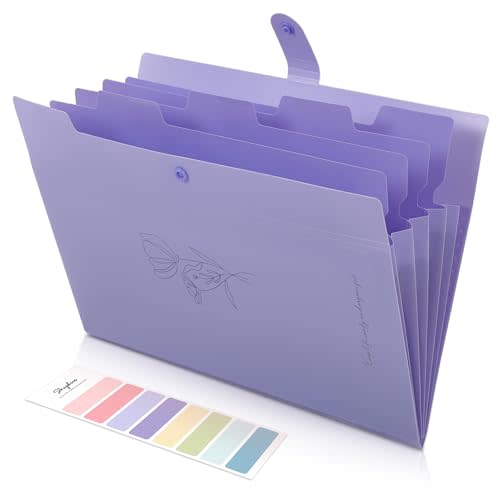 SKYDUE Expanding File Organizer with 5 Pockets, Accordion File Folders with Labels, Portable Document Paper Bill Receipt Organizer, Home College School Office Supplies, Letter Size,Taropurple