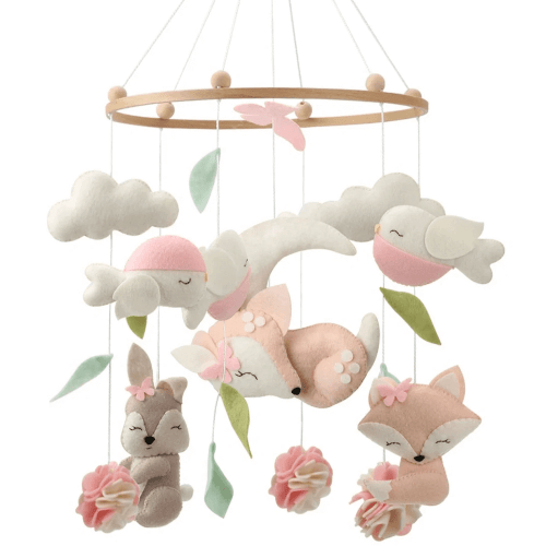 Soft Pastel Woodland Felt Baby Mobile — Handmade Fox, Deer & Bird Crib Mobile - Cozybabywear
