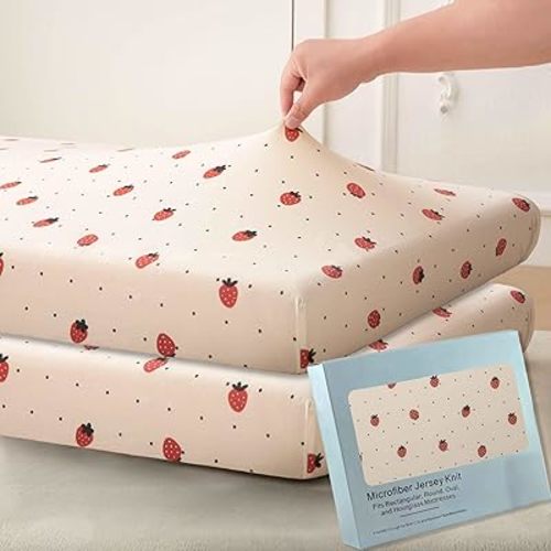 SDY Strawberry Crib Sheet,2Pk Microfiber Jersey Baby Fitted Crib Sheet,Cute Toddler Bed Sheets for Girls and Boys 28" x 52"x8"