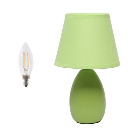 Simple Designs 9.45" Mini Egg Oval Ceramic Table Lamp With Matching Shade (includes Led Light Bulb) Green