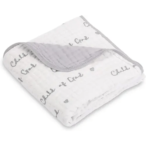LollyBanks Muslin Baby Blanket 100% Organic Cotton, Muslin Quilt Lightweight, Toddler Blanket for Boy and Girl, 6 Layers Baby Blankets 47"x 47", Nursery Receiving Blankets (Christian Baby)
