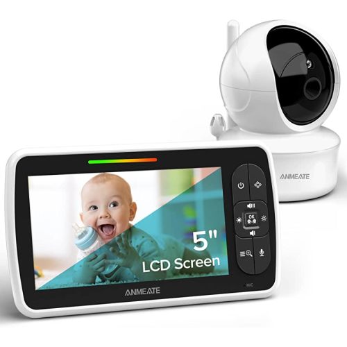 ANMEATE Baby Monitor with Camera and Audio -5 inch Large LCD Display, Remote Pan& Tilt &Zoom Camera, Two-Way Audio,Temperature Monitoring, Lullabies, Night Vision, 960ft Long Range