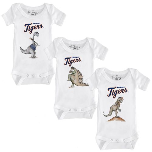 Infant Detroit Tigers Tiny Turnip White 3-Piece Dinosaur Bodysuit Set