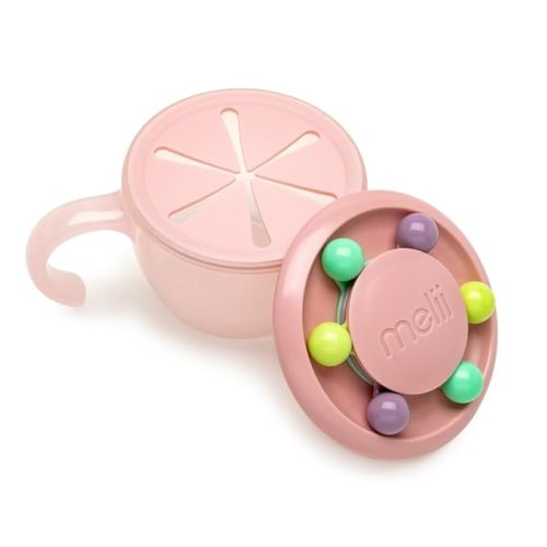 melii Abacus Snack Container for Kids, Toddlers and Babies – BPA Free, Spill-Proof with Soft Finger Trap Lid, Educational Counting Toy, Easy-Grip Handle, Ideal for On-The-Go Snacks - Pink