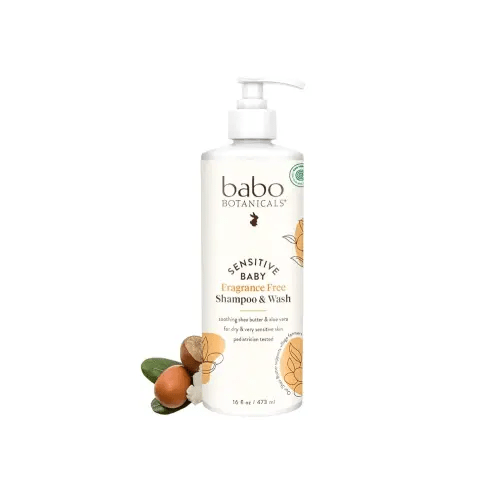 Babo Botanicals Sensitive Baby Fragrance-Free 2-in-1 Shampoo & Wash - Shea Butter, Calendula & Aloe Vera - EWG Verified - Cruelty-Free - Vegan - Pediatrician Tested - For Babies & Kids