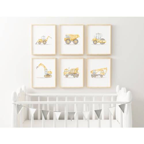Construction vehicle Printed art print, construction boy Watercolor boy Printed and shipped printed on high archival paper Set of 6 CV1-6A