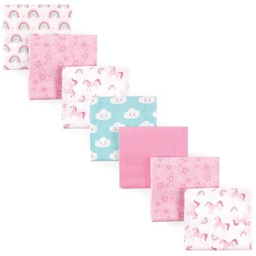 Luvable Friends Unisex Baby Cotton Flannel Receiving Blankets, Pink Dots 7-Pack, One Size