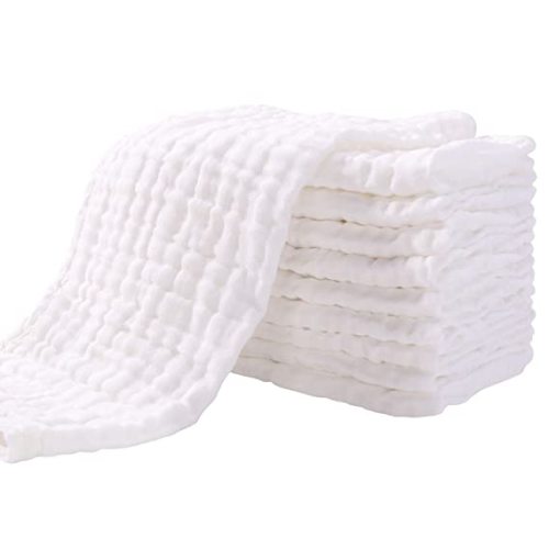 Muslin Burp Cloths for Baby 10 Pack 100% Cotton Baby Washcloths Large 20''X10'' Super Soft and Absorbent by Yoofoss - White