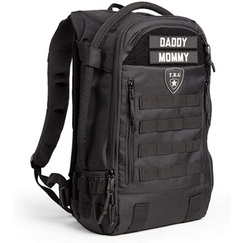 TBG - Mens Tactical Diaper Bag Backpack w/Built-in Changing Mat, Stroller Strap - Black