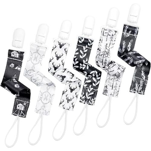 Neutral Pacifier Clip Set, 6 Pack Pacifier Holder Clip for Boys and Girls, Stylish and Practical Baby Binky Teethers, Baby Shower (Timber Trails)