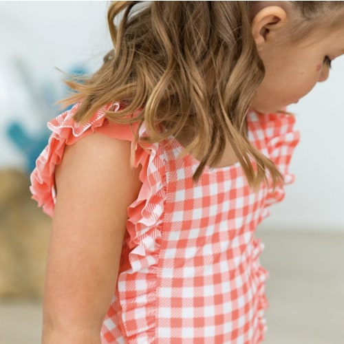Waterfall 3-6M Swimsuit in Coral Gingham