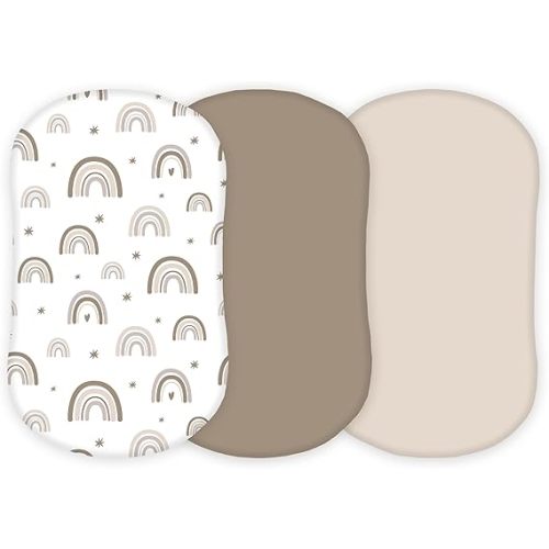 TansyPanda Muslin Halo Bassinet Sheets for BassiNest Luxe Swivel, Soothing, Swivel, Lite, Essential Sleeper, 3 Pack, 33 X 17 Inch, Ultra Soft, Snug Fit, Unisex Boys Girls, Gray White (Maadi)