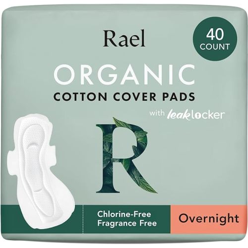 Rael Pads for Women, Organic Cotton Cover - Period Pads with Wings, Feminine Care, Sanitary Napkins, Heavy Absorbency, Unscented, Ultra Thin (Overnight, 40 Count) - 40 Count (Pack of 1)
