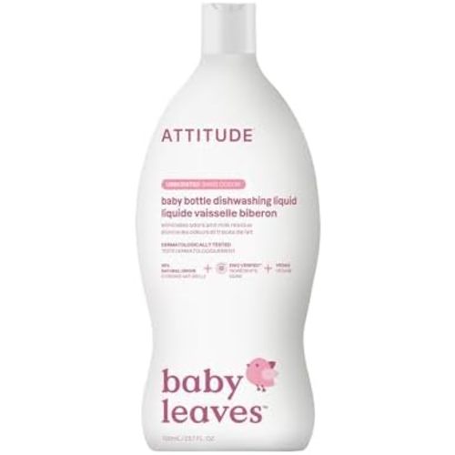 ATTITUDE Baby Dish Soap and Bottle Cleaner, EWG Verified Dishwashing Liquid, No Added Dyes or Fragrances, Tough on Milk Residue and Grease, Vegan, Unscented, 23.7 Fl Oz
