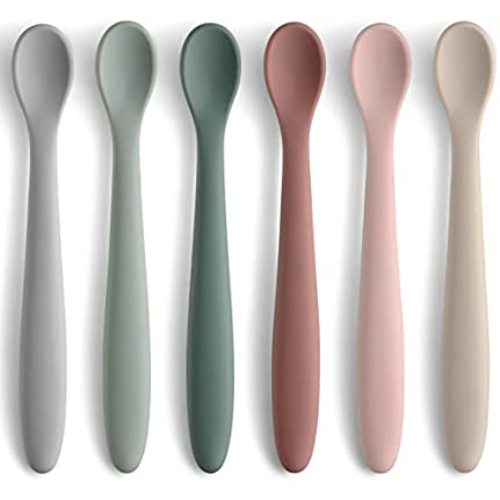 6-Piece Silicone Baby Feeding Spoons, First Stage Baby Infant Spoons, Soft-Tip Easy on Gums I Baby Training Spoon Self Feeding | Baby Utensils Feeding Supplies, Dishwasher & Boil-proof