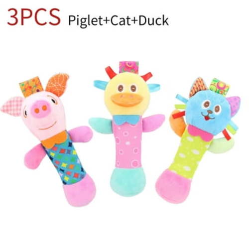 SNNROO Baby Rattles 0-6 Months 3 Pack Baby Soft Rattle Sensory Toys, Stuffed Animals Hand Grip Set, Early Educational Toy with Sound for 0-12 Months Boys Girls