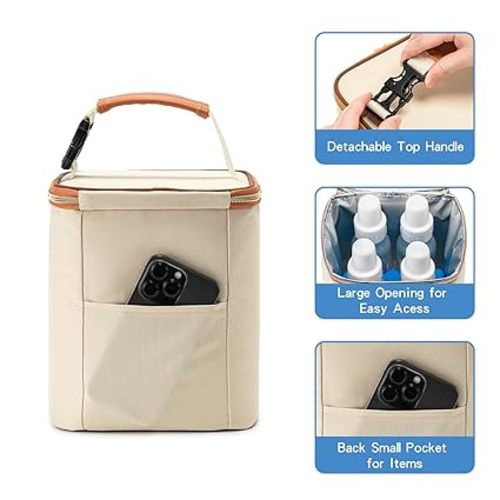 Breastmilk Cooler Bag with Ice Pack Fits 4 Baby Bottles Up to 9 Ounce, Baby Bottle Bag Great for Nursing Mom Daycare - Cream - Fits 9 OZ Baby Bottles