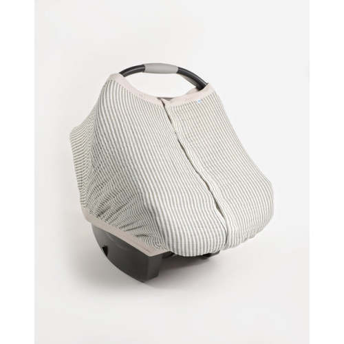 Cotton Muslin Car Seat Canopy - Grey Stripe