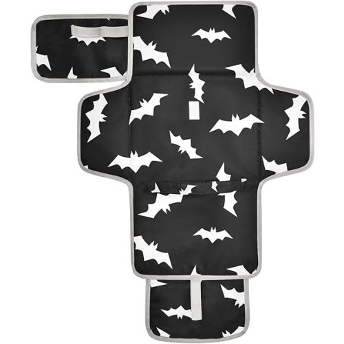 Halloween Bats Portable Baby Changing Pad Diaper Changing Table Pad Waterproof Travel Changing Station Mat with Built-in Pillow for Baby Gifts Stuff Newborn