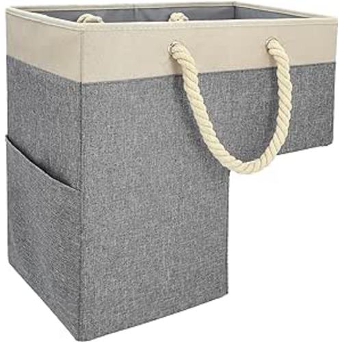 Amazon.com: SAM AND MABEL Stair Basket for Stairs - Foldable Staircase Basket with Thick Cotton Rope Handles, Stair Baskets for Carpeted and Wooden Stairs (Lite Cream and Gray with Side Pocket) : Tools & Home Improvement