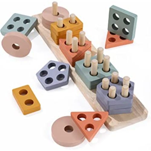 Montessori Toys for 1 2 3 Years Old Boys Girls,Toddler Learning Educational Wooden Sorting & Stacking Toys,Shape Sorter Color Stacker Toy Preschool Kid Puzzles 1-3,Ideal Gift for Baby Boys Girls