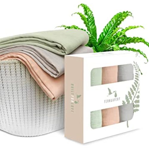 Fern & Avery Swaddle Blankets - Organic Cotton and Bamboo Baby Blankets - Muslin Set of 3 - Sage