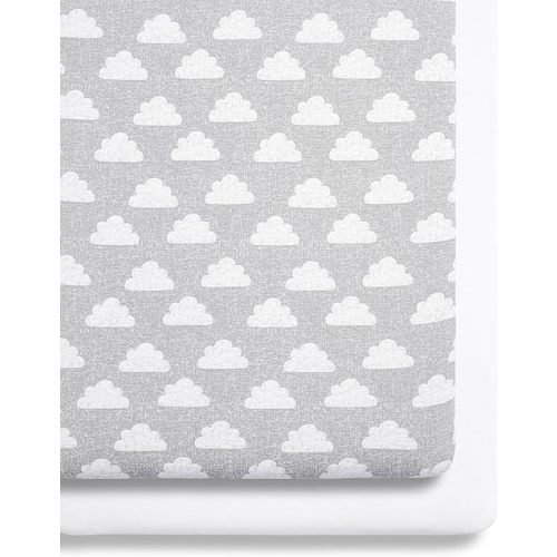 Baby Crib Fitted Sheets, Super Soft Cotton with Fun Designs for Boys and Girls, Light and Breathable, Long Lasting, Machine Washable (Pack of 2) (Clouds)